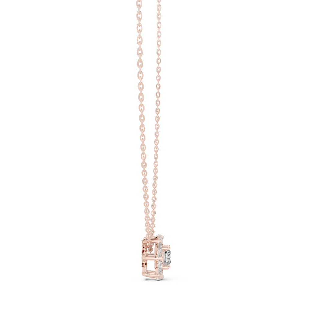 Cushion Contour Cluster Labgrown Diamond Pendant Necklace 0.75ct Rose Gold