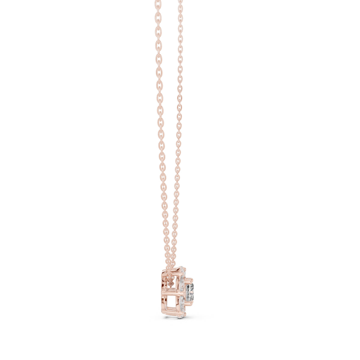 Cushion Contour Cluster Labgrown Diamond Pendant Necklace 0.75ct Rose Gold