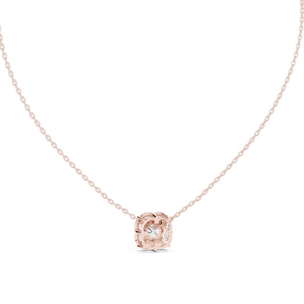 Cushion Contour Cluster Labgrown Diamond Pendant Necklace 0.75ct Rose Gold