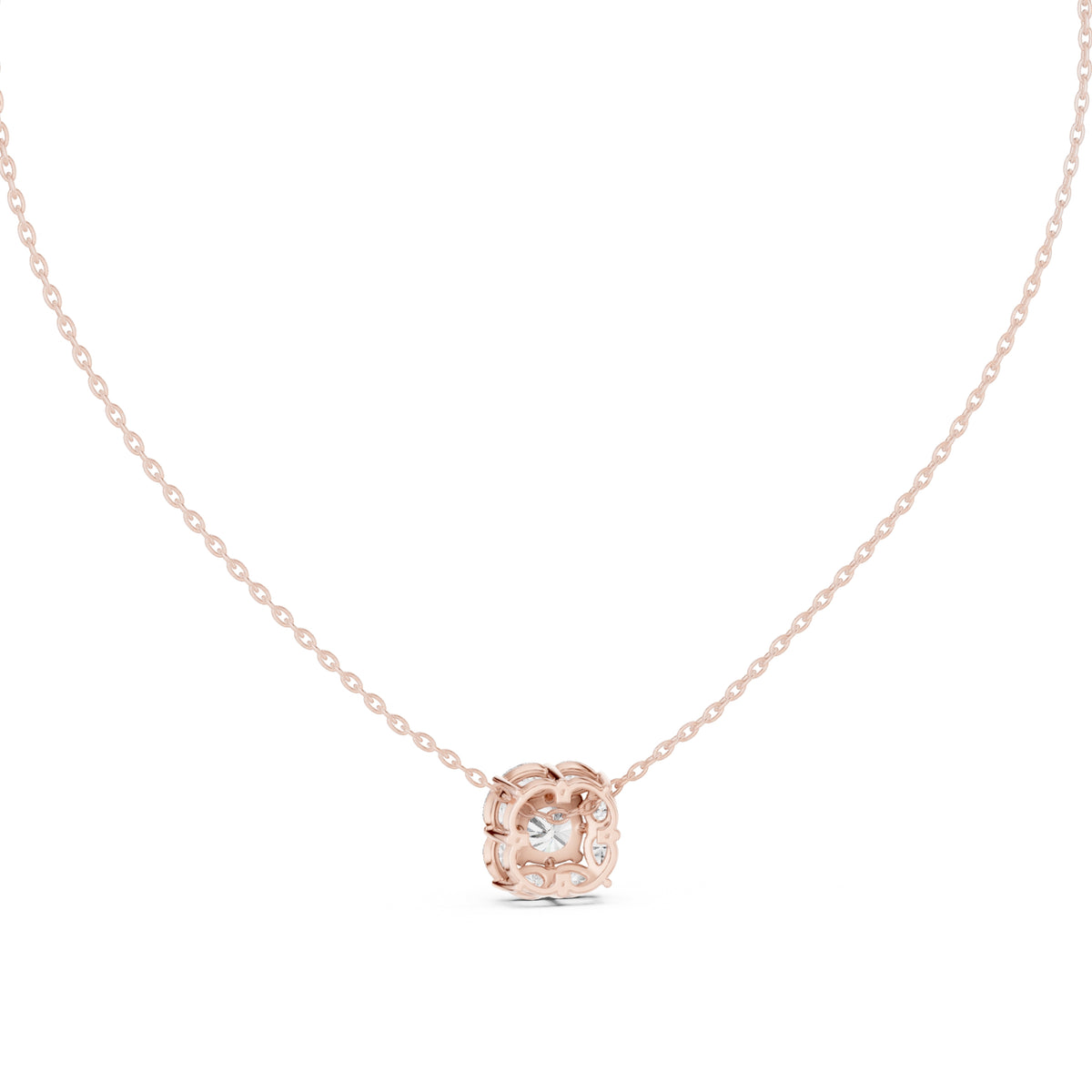 Cushion Contour Cluster Labgrown Diamond Pendant Necklace 0.75ct Rose Gold