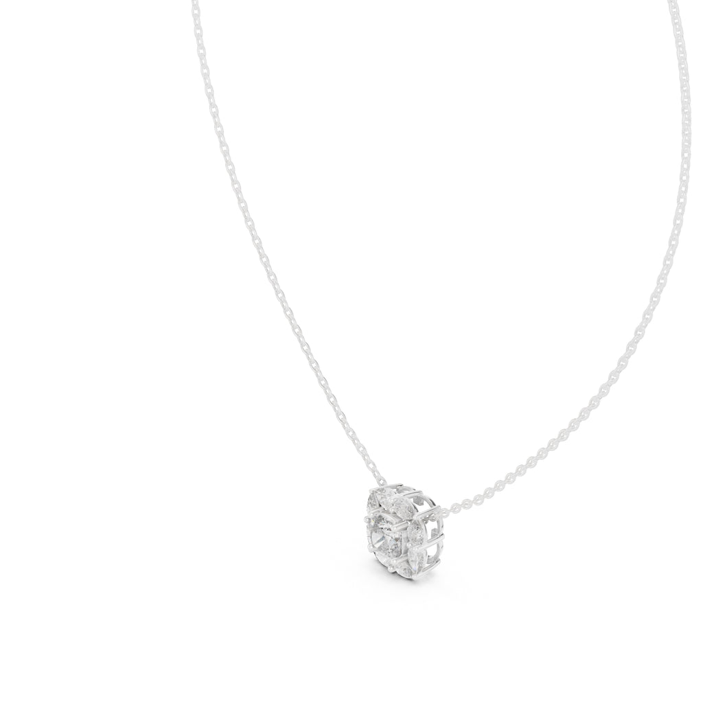 Cushion Contour Cluster Labgrown Diamond Pendant Necklace 0.75ct White Gold