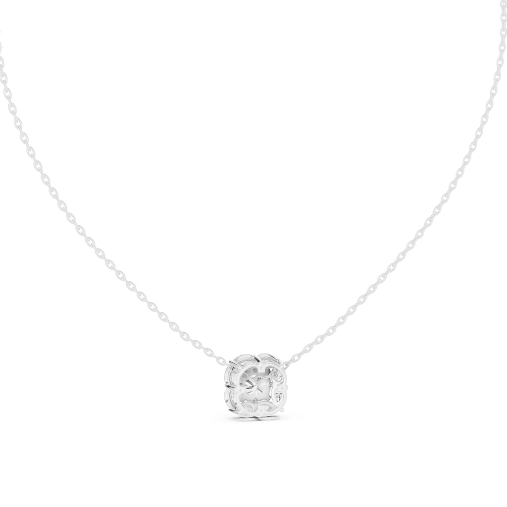 Cushion Contour Cluster Labgrown Diamond Pendant Necklace 0.75ct White Gold