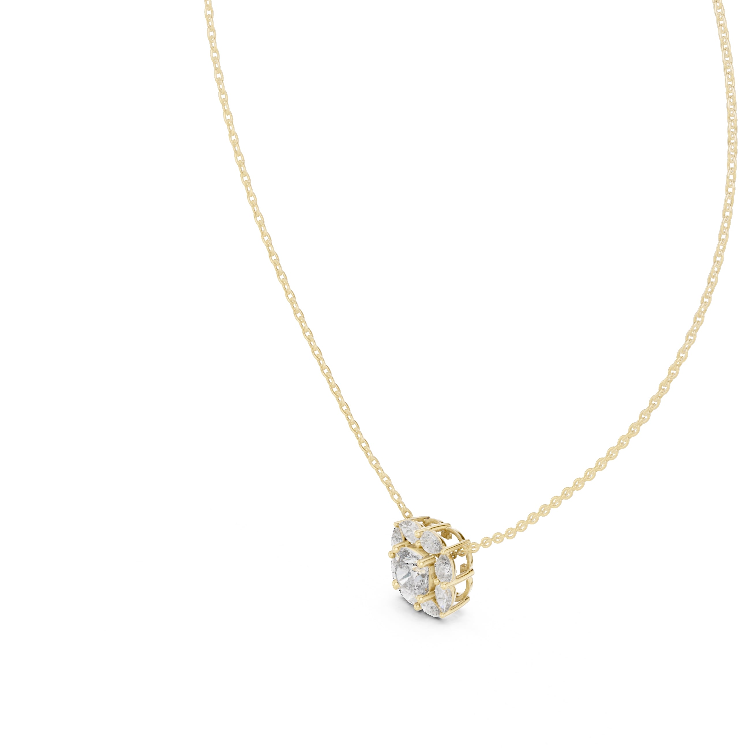 Cushion Contour Cluster Labgrown Diamond Pendant Necklace 0.75ct Yellow Gold