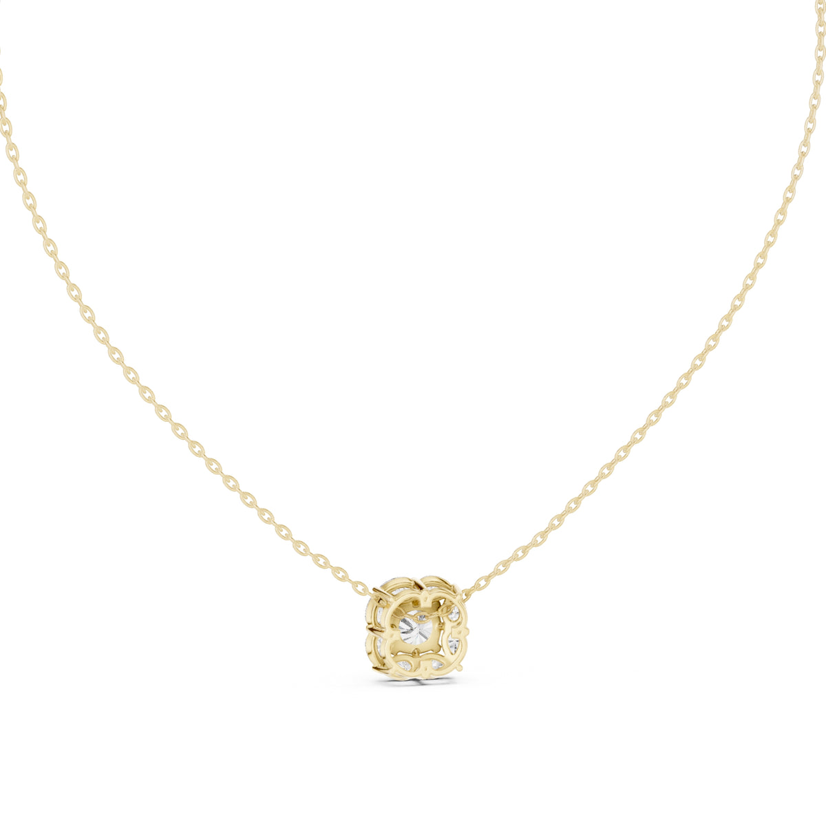 Cushion Contour Cluster Labgrown Diamond Pendant Necklace 0.75ct Yellow Gold