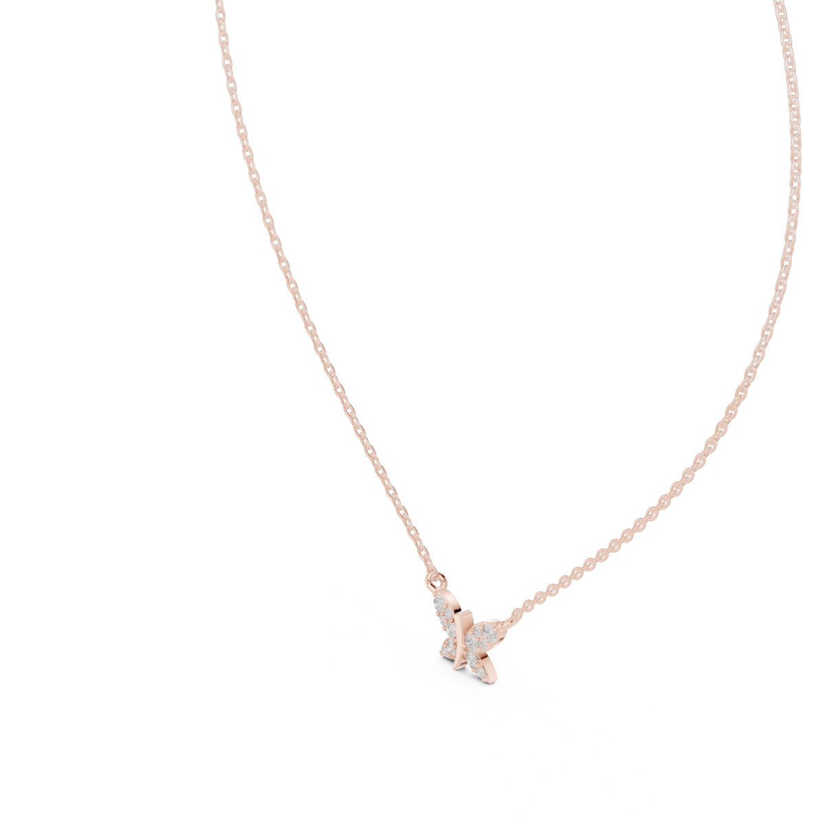 Pavé Butterfly Labgrown Diamond Pendant Necklace Rose Gold