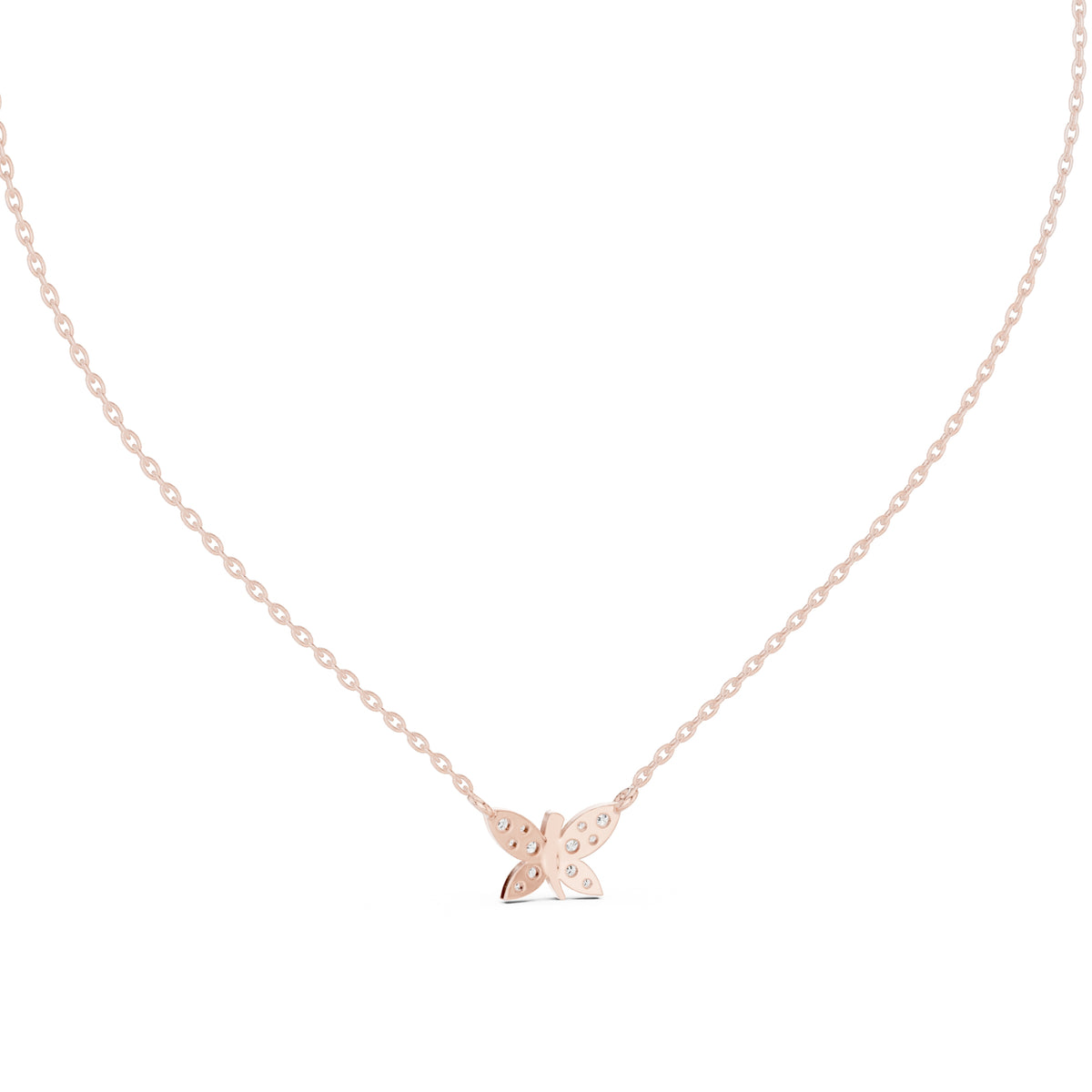 Pavé Butterfly Labgrown Diamond Pendant Necklace Rose Gold