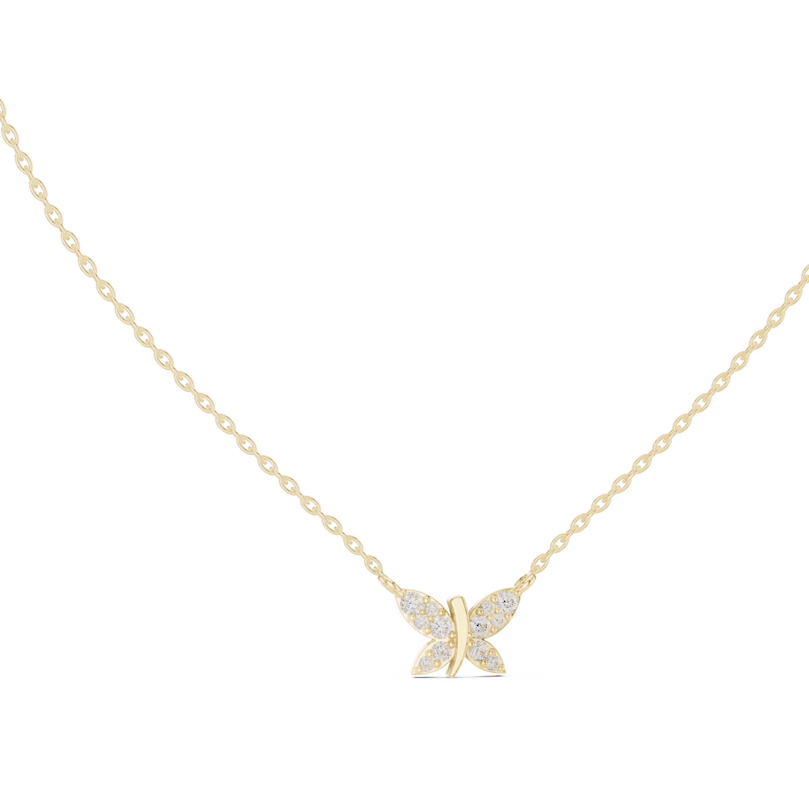 Pavé Butterfly Labgrown Diamond Pendant Necklace Yellow Gold