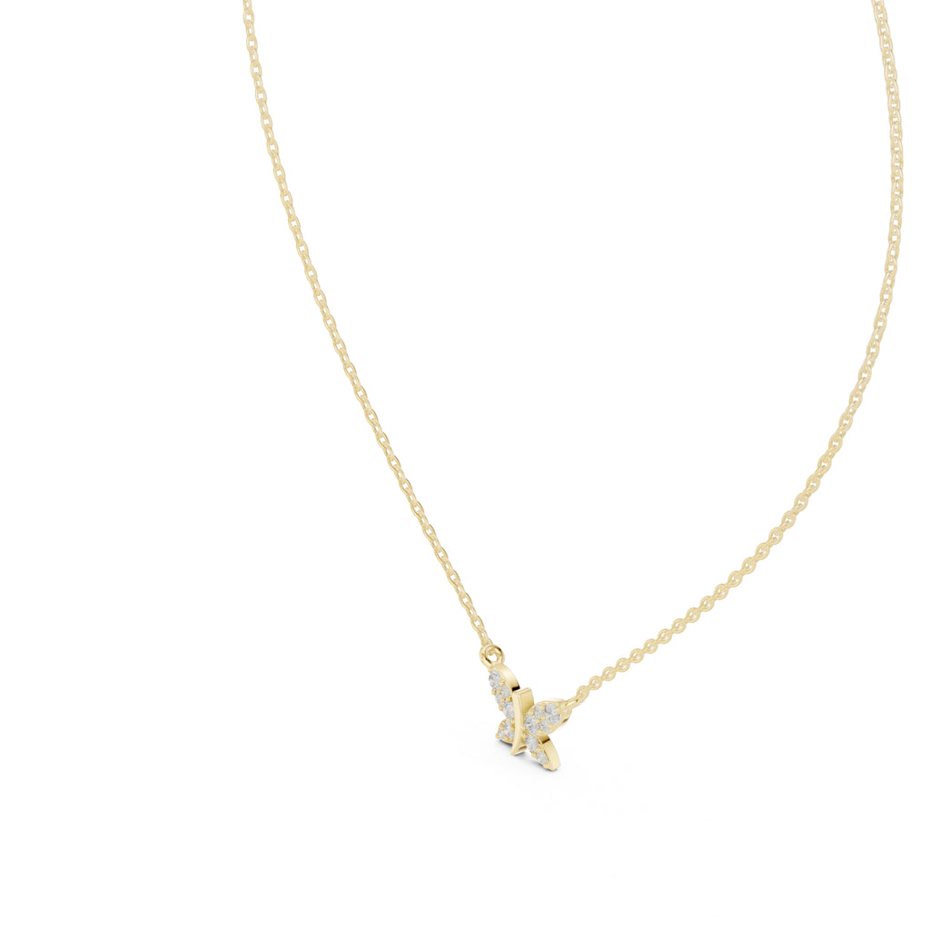 Pavé Butterfly Labgrown Diamond Pendant Necklace Yellow Gold