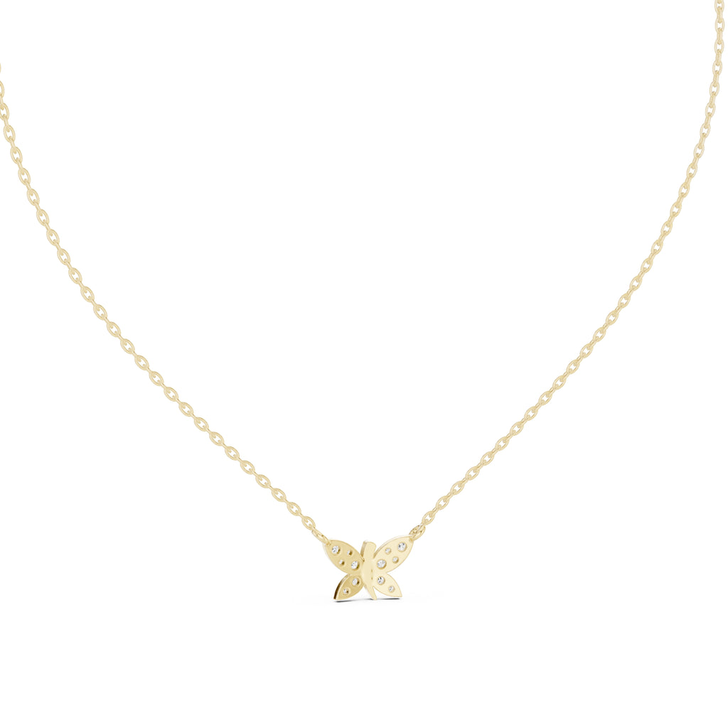 Pavé Butterfly Labgrown Diamond Pendant Necklace Yellow Gold