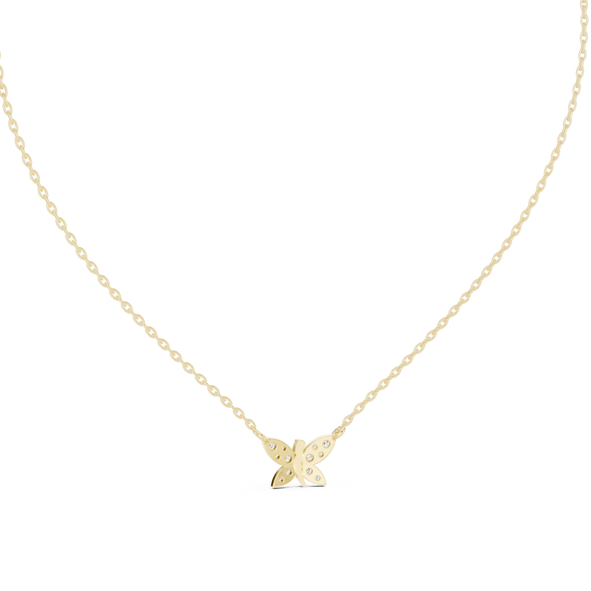 Pavé Butterfly Labgrown Diamond Pendant Necklace Yellow Gold