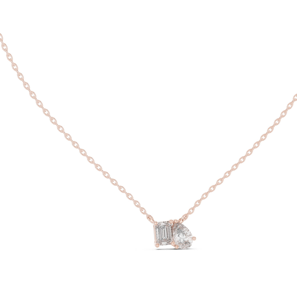 Dual-Stone Mixed Cut Labgrown Diamond Pendant Necklace Rose Gold