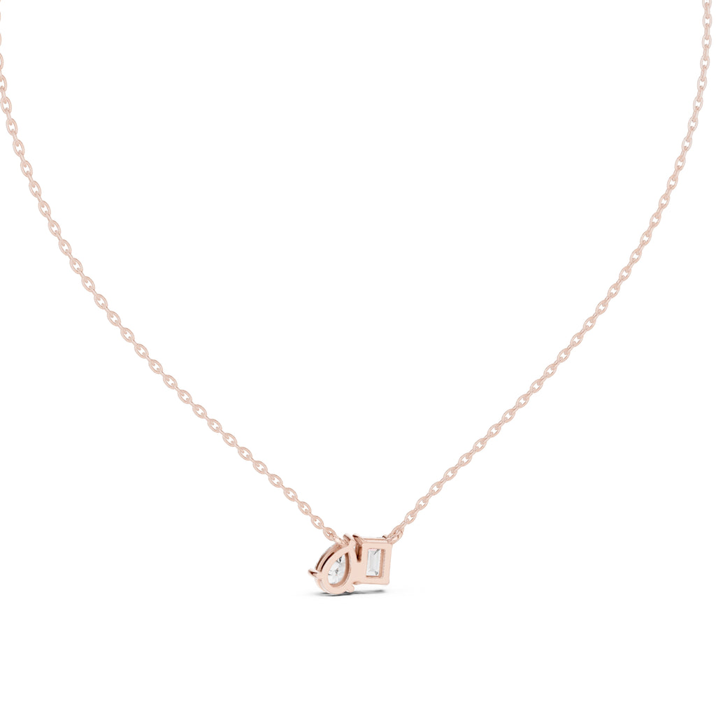 Dual-Stone Mixed Cut Labgrown Diamond Pendant Necklace Rose Gold