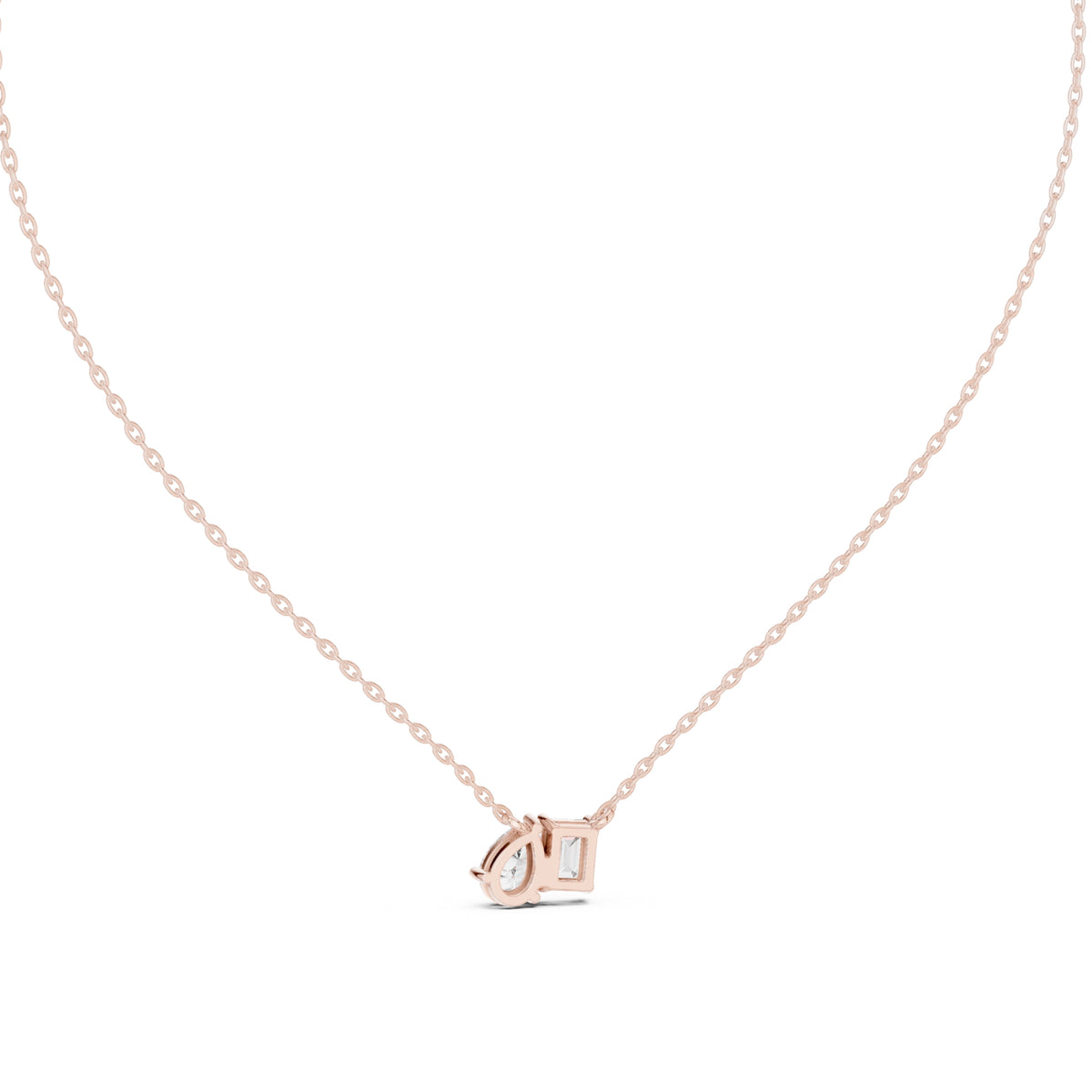 Dual-Stone Mixed Cut Labgrown Diamond Pendant Necklace Rose Gold