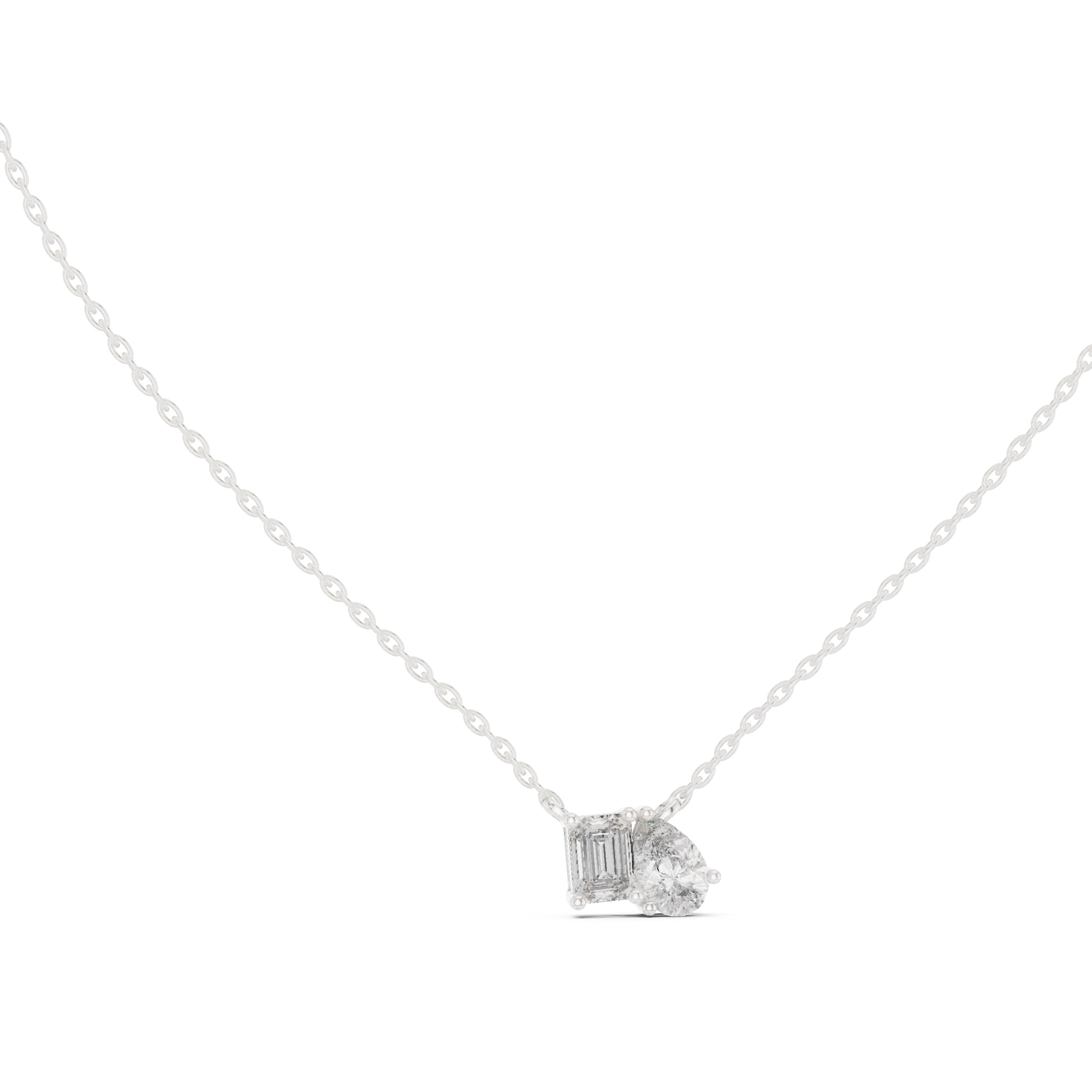 Dual-Stone Mixed Cut Labgrown Diamond Pendant Necklace White Gold