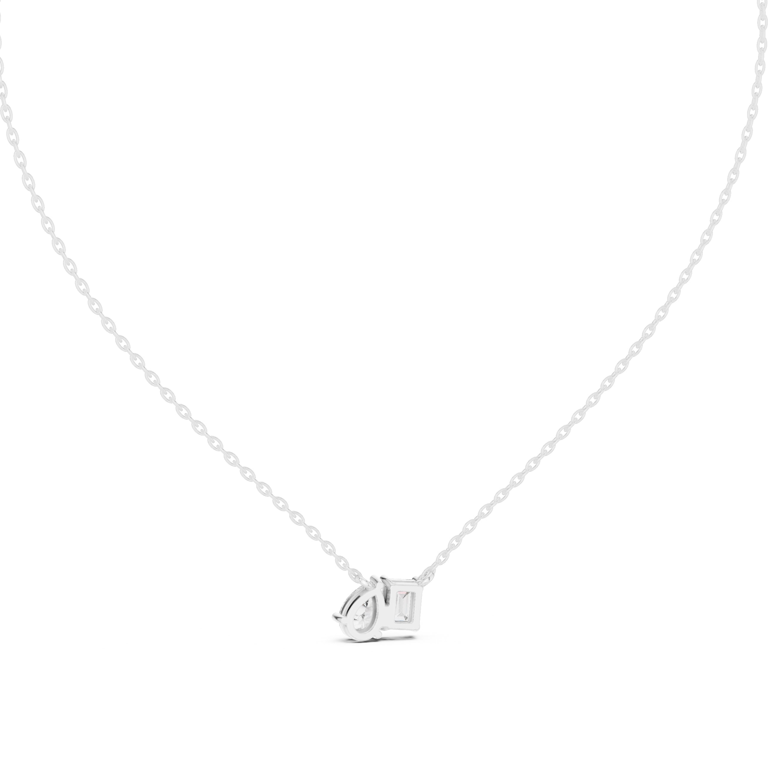 Dual-Stone Mixed Cut Labgrown Diamond Pendant Necklace White Gold