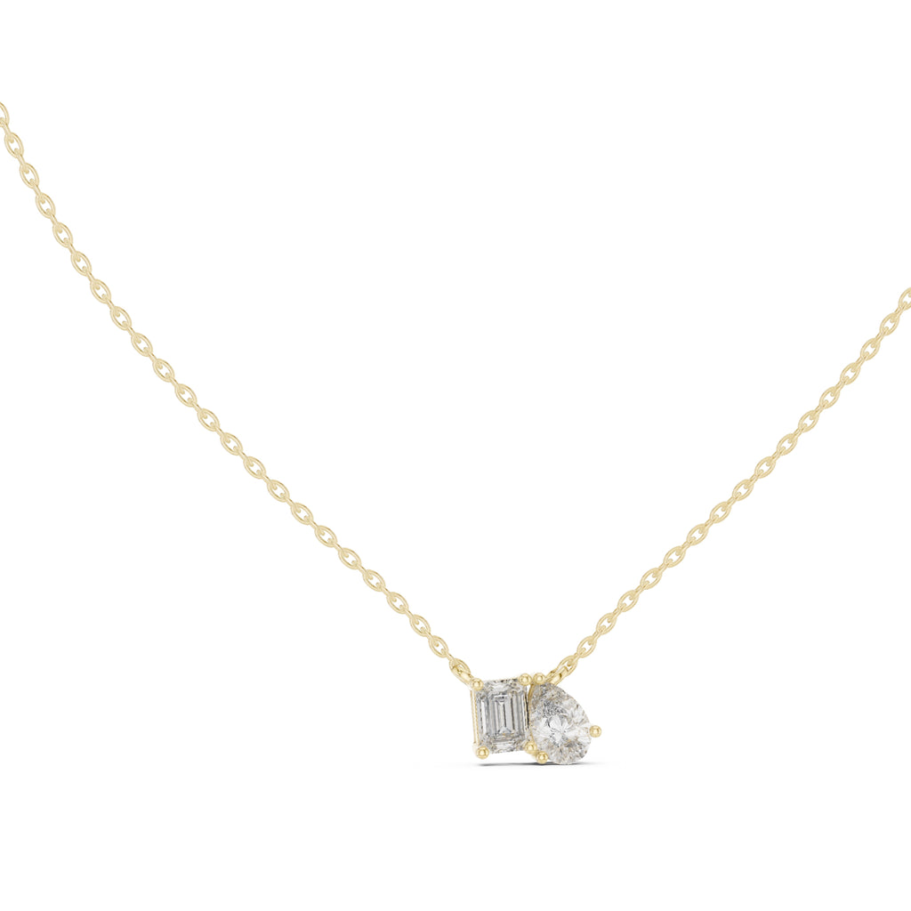 Dual-Stone Mixed Cut Labgrown Diamond Pendant Necklace Yellow Gold