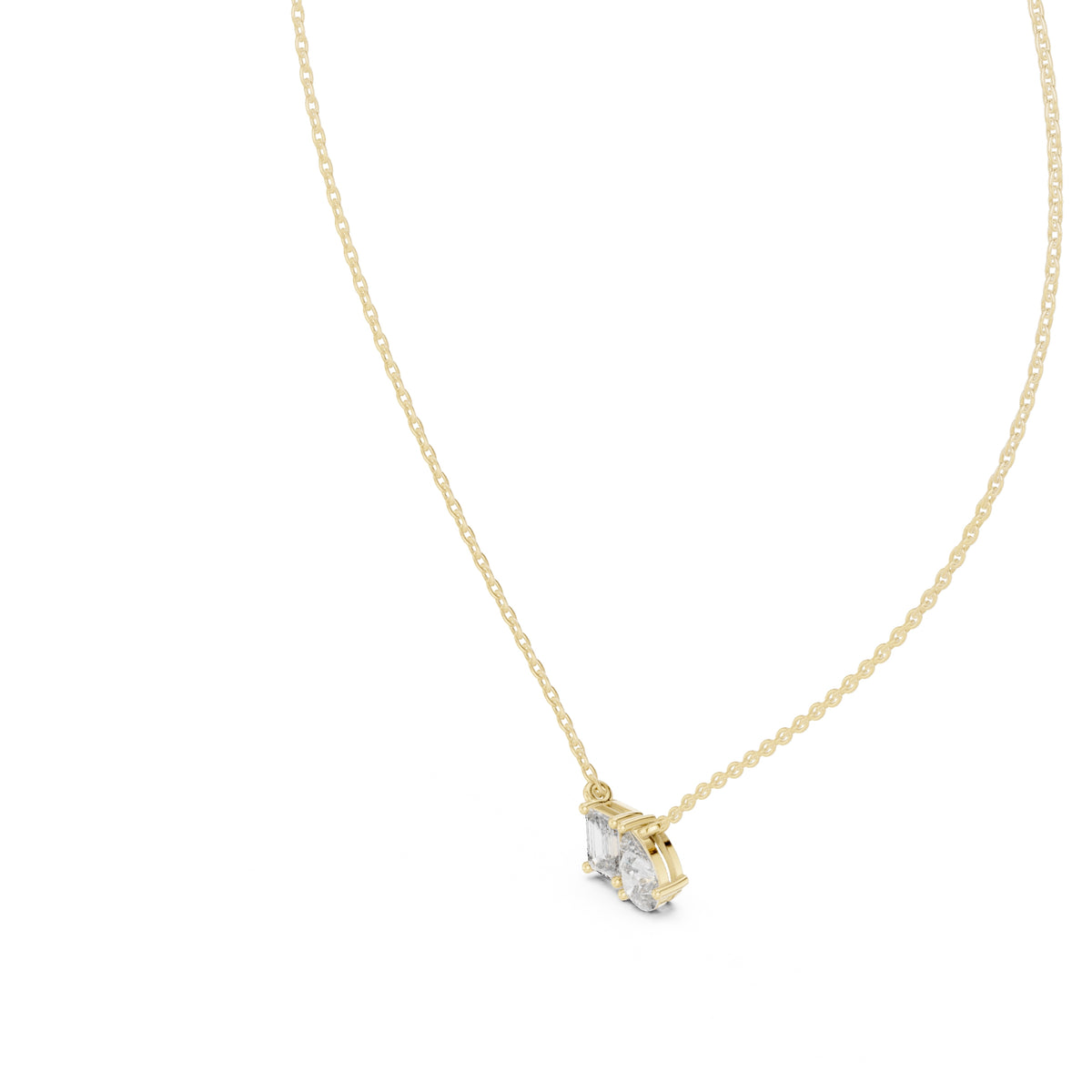 Dual-Stone Mixed Cut Labgrown Diamond Pendant Necklace Yellow Gold