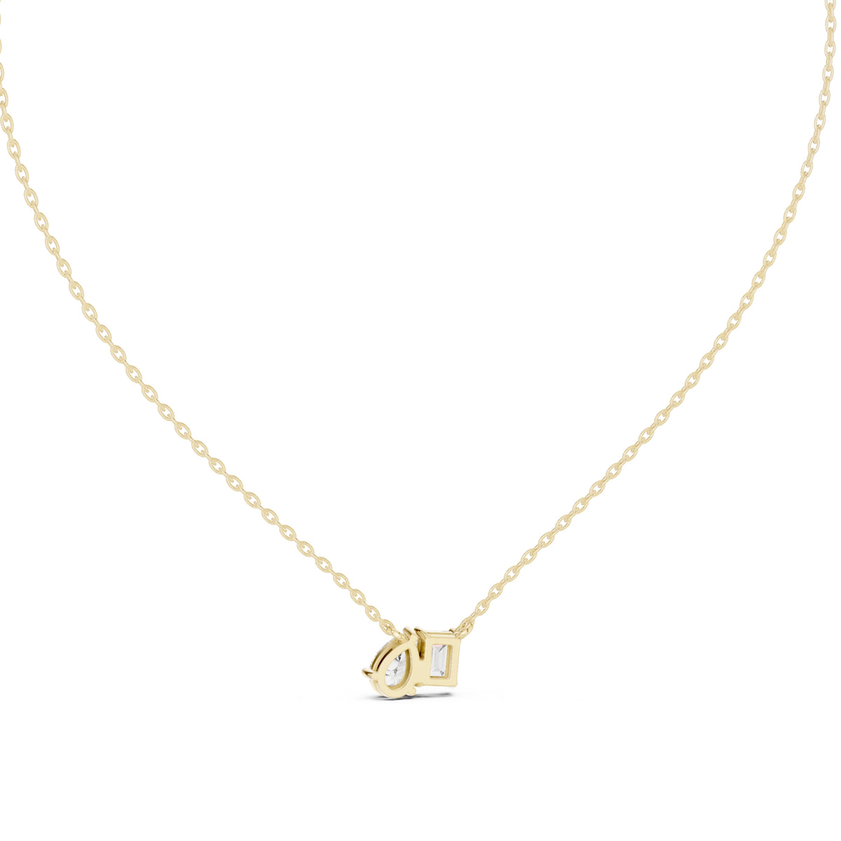 Dual-Stone Mixed Cut Labgrown Diamond Pendant Necklace Yellow Gold