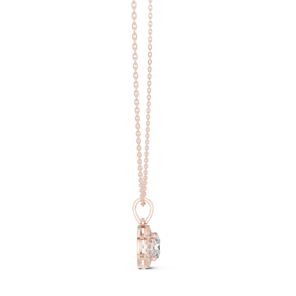 2.00ct Brilliant Cut Labgrown Diamond Halo Necklace 2.01ct Rose Gold