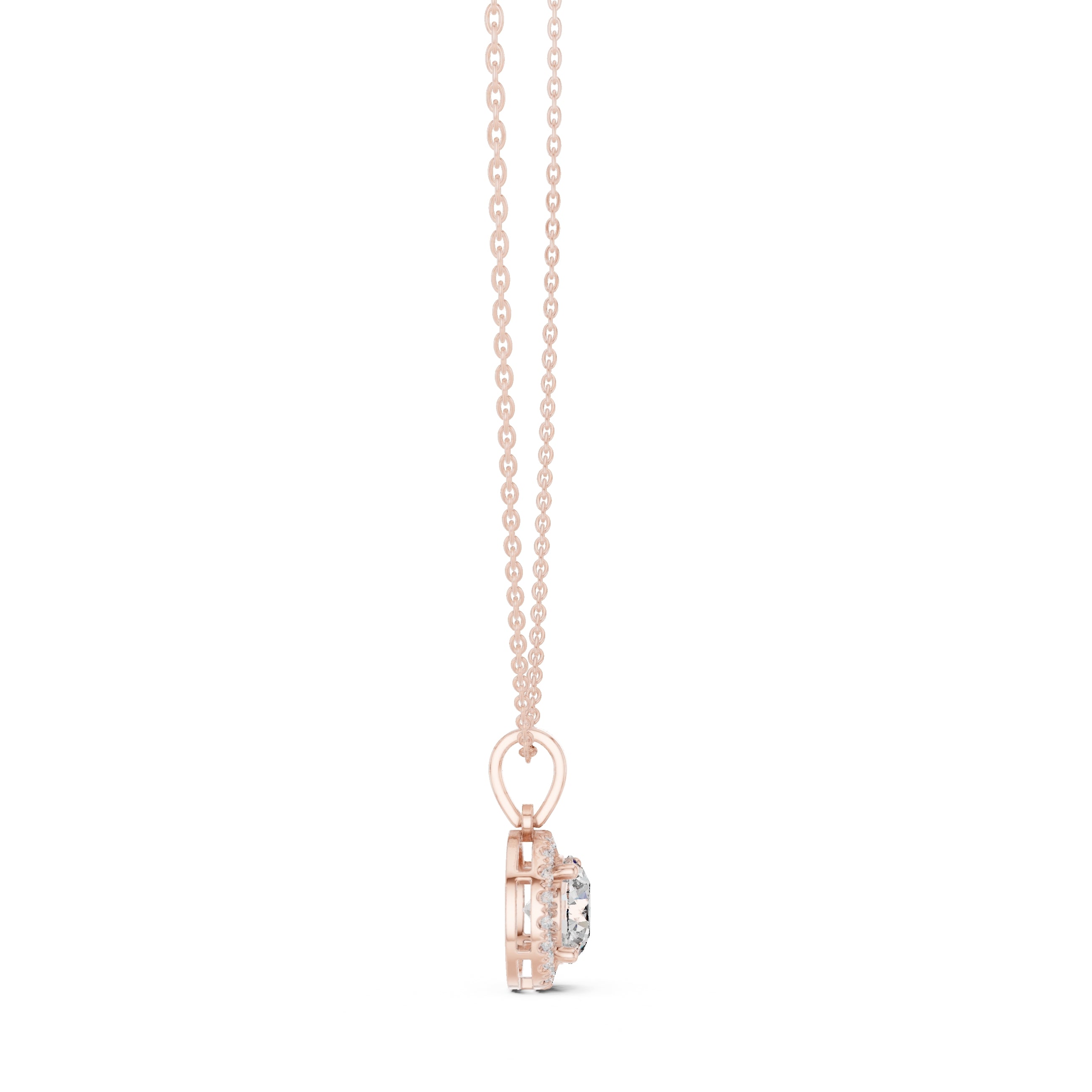 2.00ct Brilliant Cut Labgrown Diamond Halo Necklace 2.01ct Rose Gold