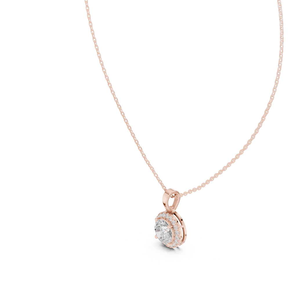 2.00ct Brilliant Cut Labgrown Diamond Halo Necklace 2.01ct Rose Gold