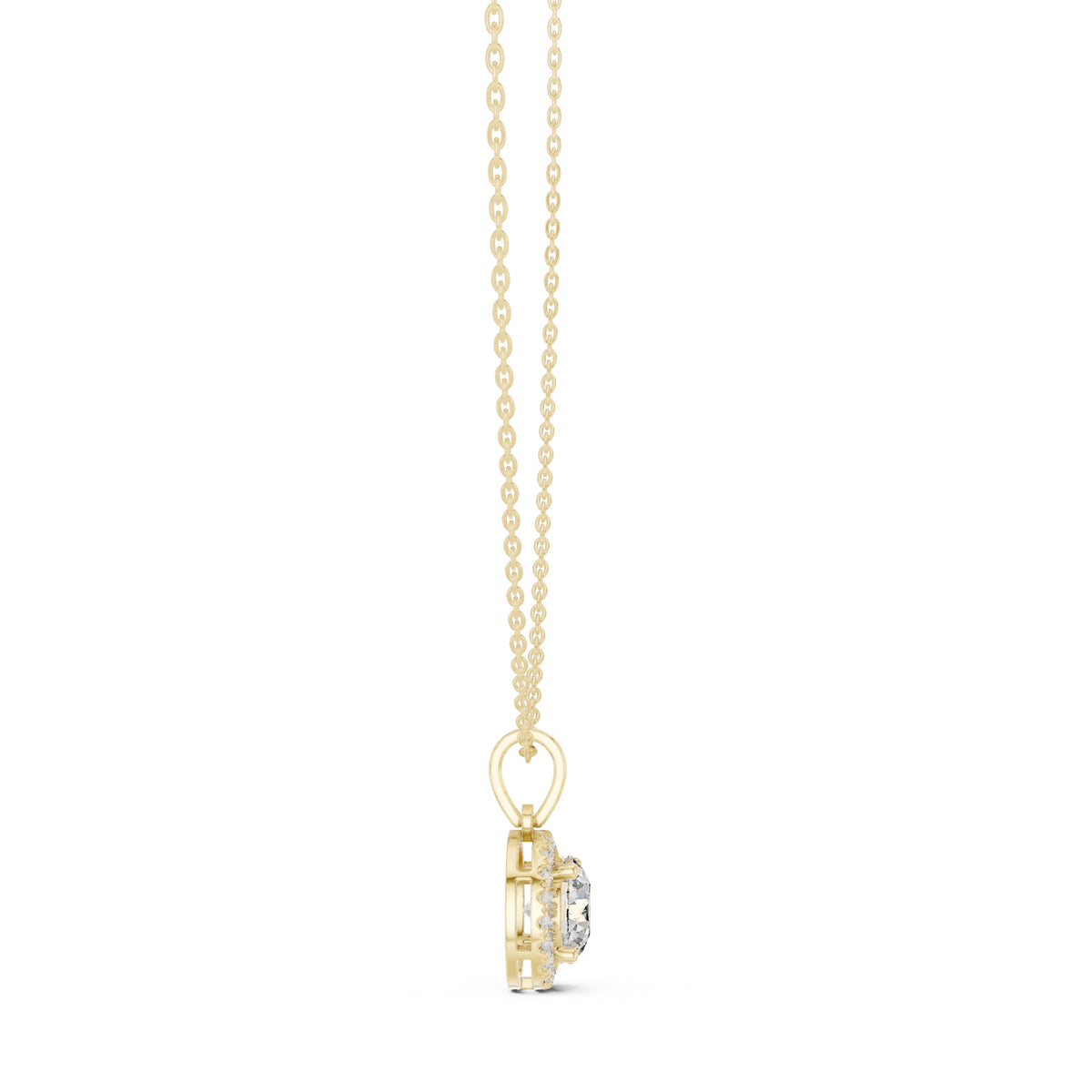 2.00ct Brilliant Cut Labgrown Diamond Halo Necklace 2.01ct Yellow Gold