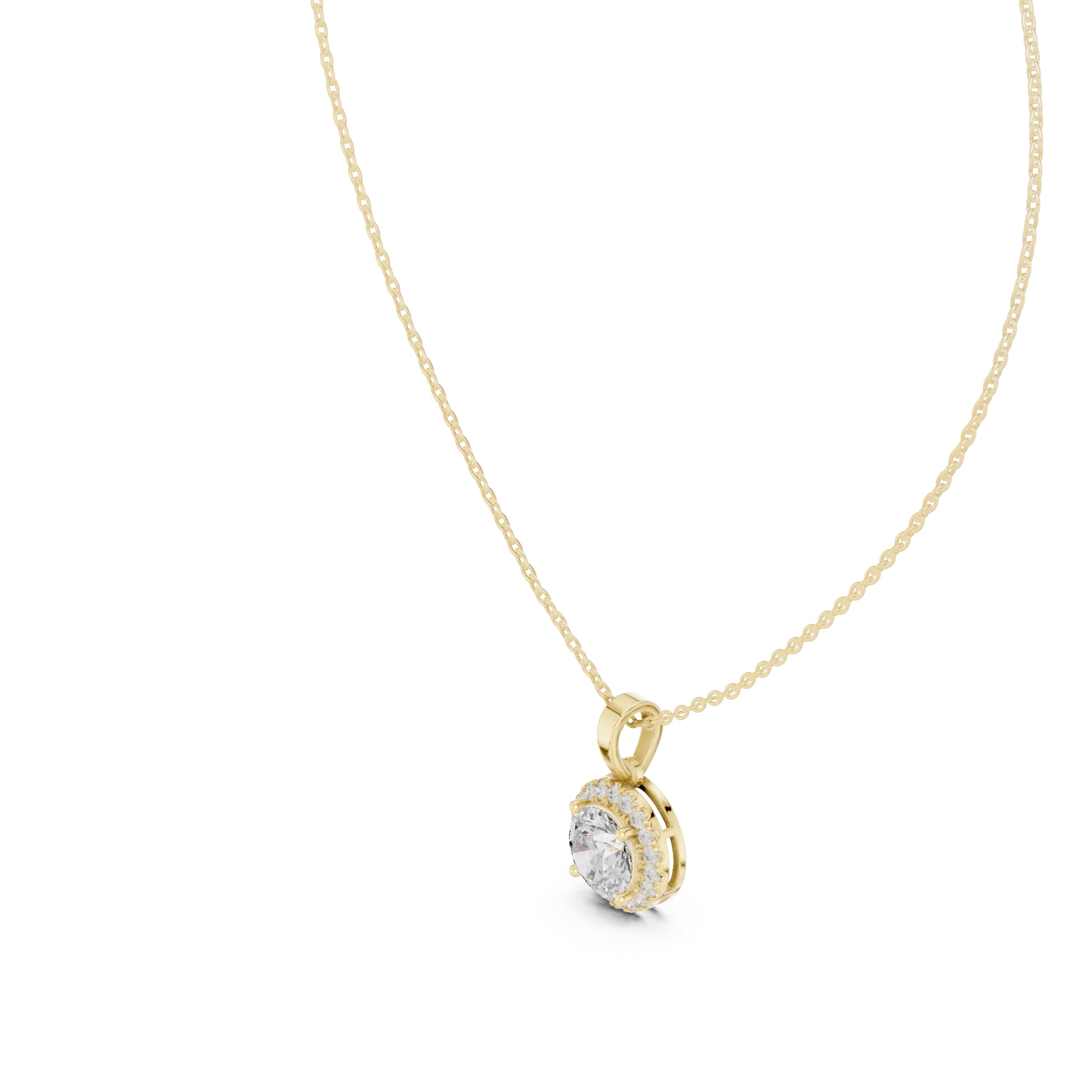 2.00ct Brilliant Cut Labgrown Diamond Halo Necklace 2.01ct Yellow Gold