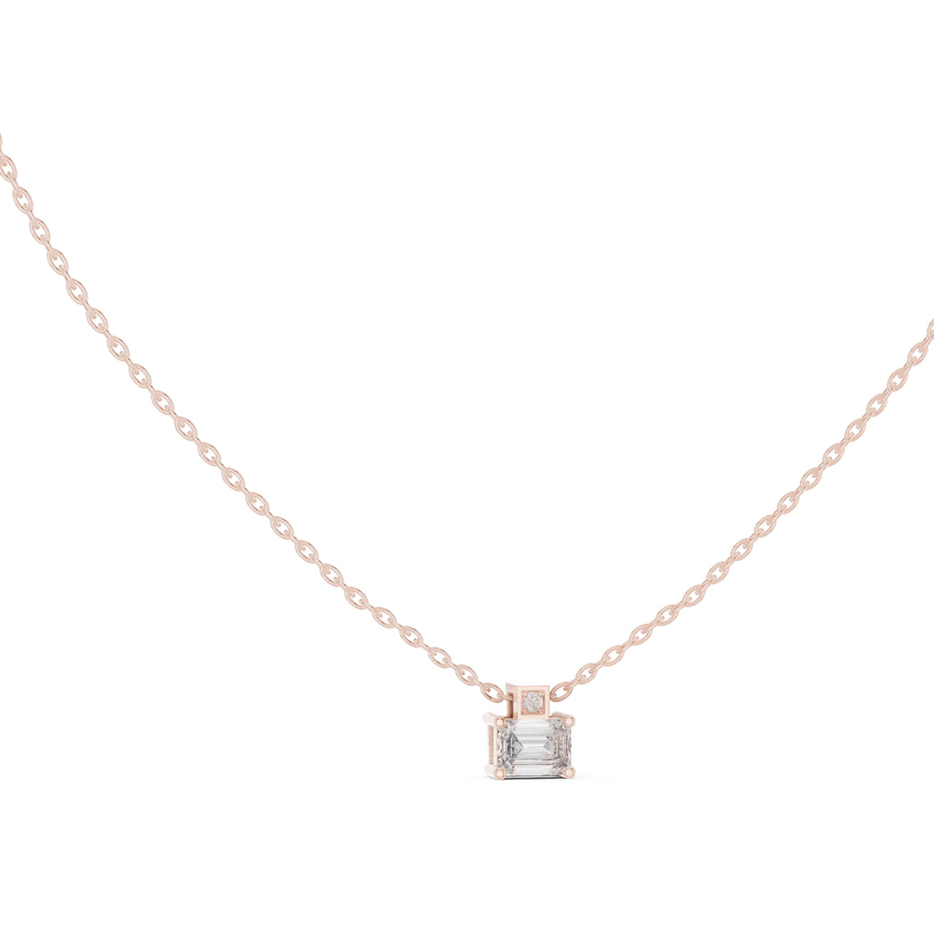 Dainty Emerald Cut Labgrown Diamond Pendant with Accent Bail 0.4ct Rose Gold