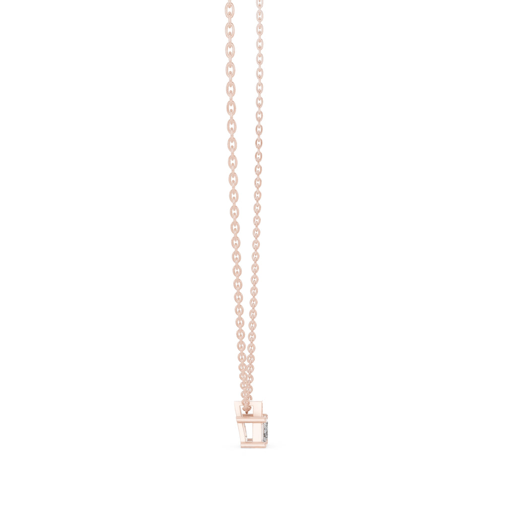 Dainty Emerald Cut Labgrown Diamond Pendant with Accent Bail 0.4ct Rose Gold