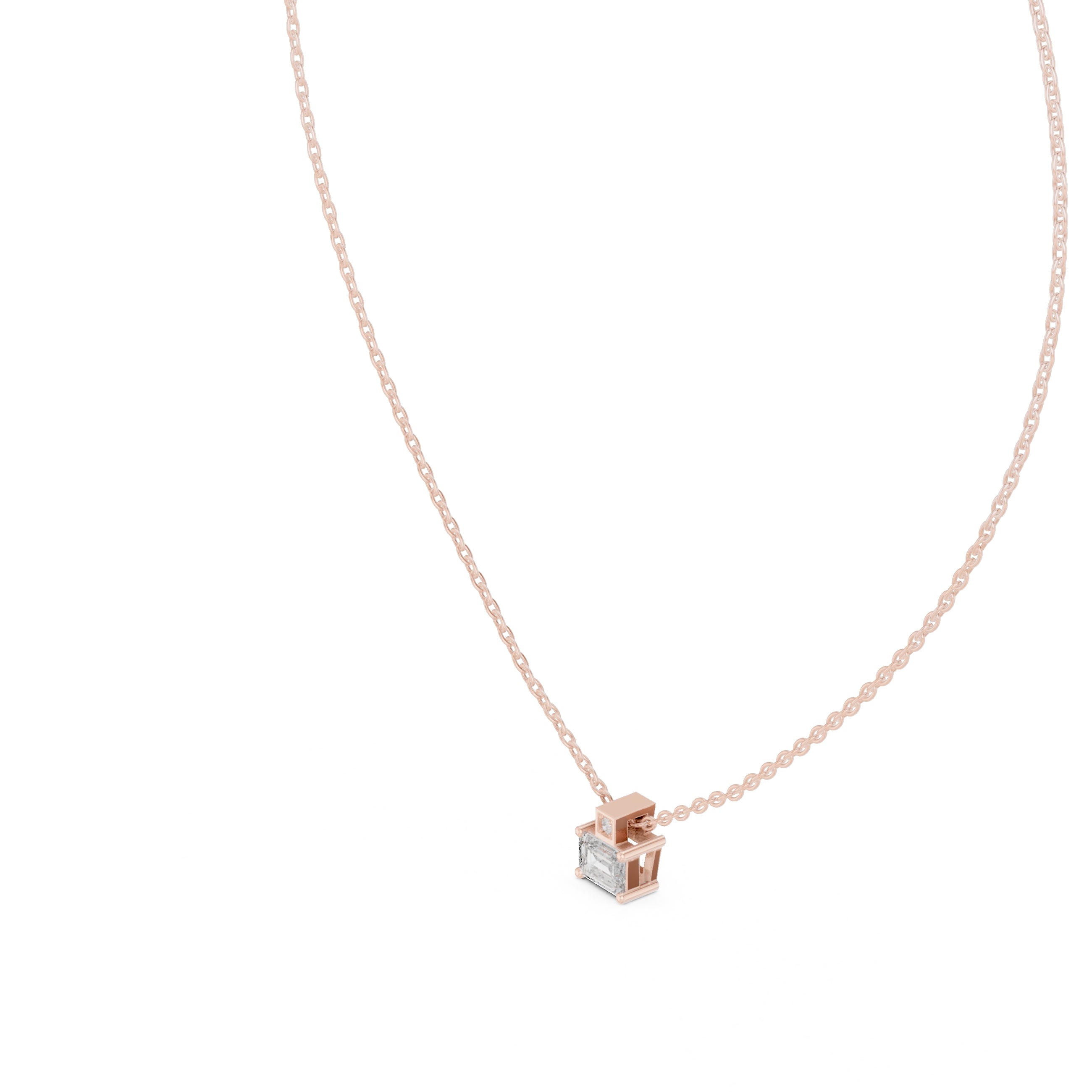 Dainty Emerald Cut Labgrown Diamond Pendant with Accent Bail 0.4ct Rose Gold