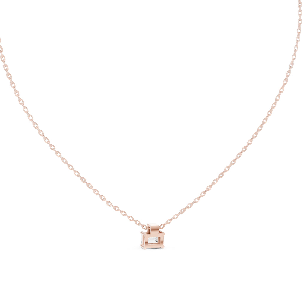 Dainty Emerald Cut Labgrown Diamond Pendant with Accent Bail 0.4ct Rose Gold