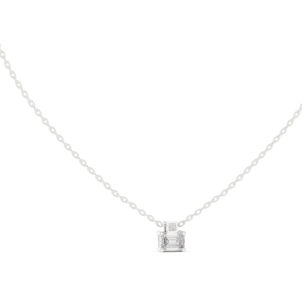 Dainty Emerald Cut Labgrown Diamond Pendant with Accent Bail 0.4ct White Gold