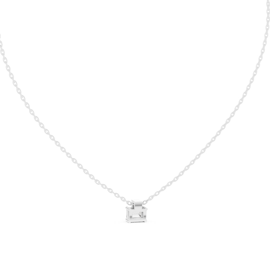 Dainty Emerald Cut Labgrown Diamond Pendant with Accent Bail 0.4ct White Gold