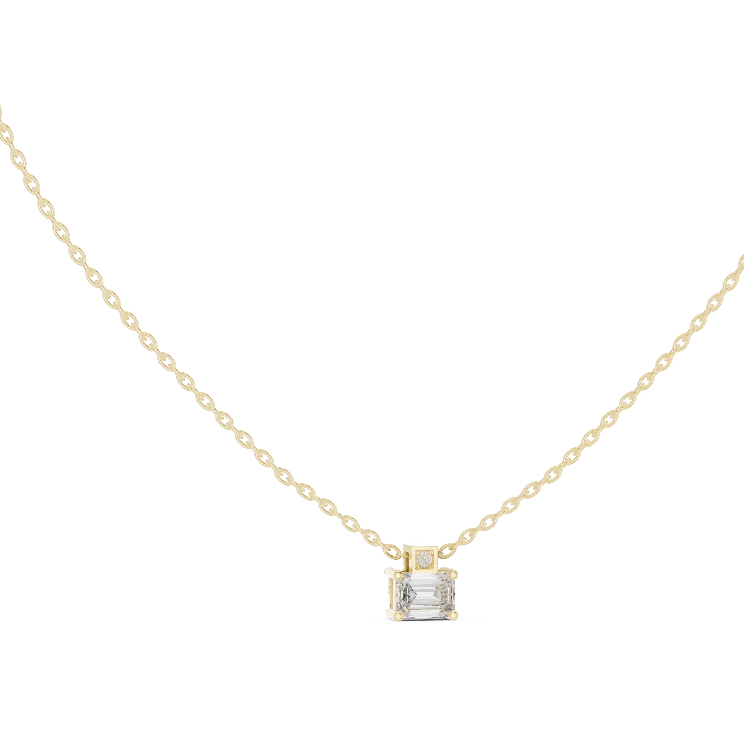 Dainty Emerald Cut Labgrown Diamond Pendant with Accent Bail 0.4ct Yellow Gold