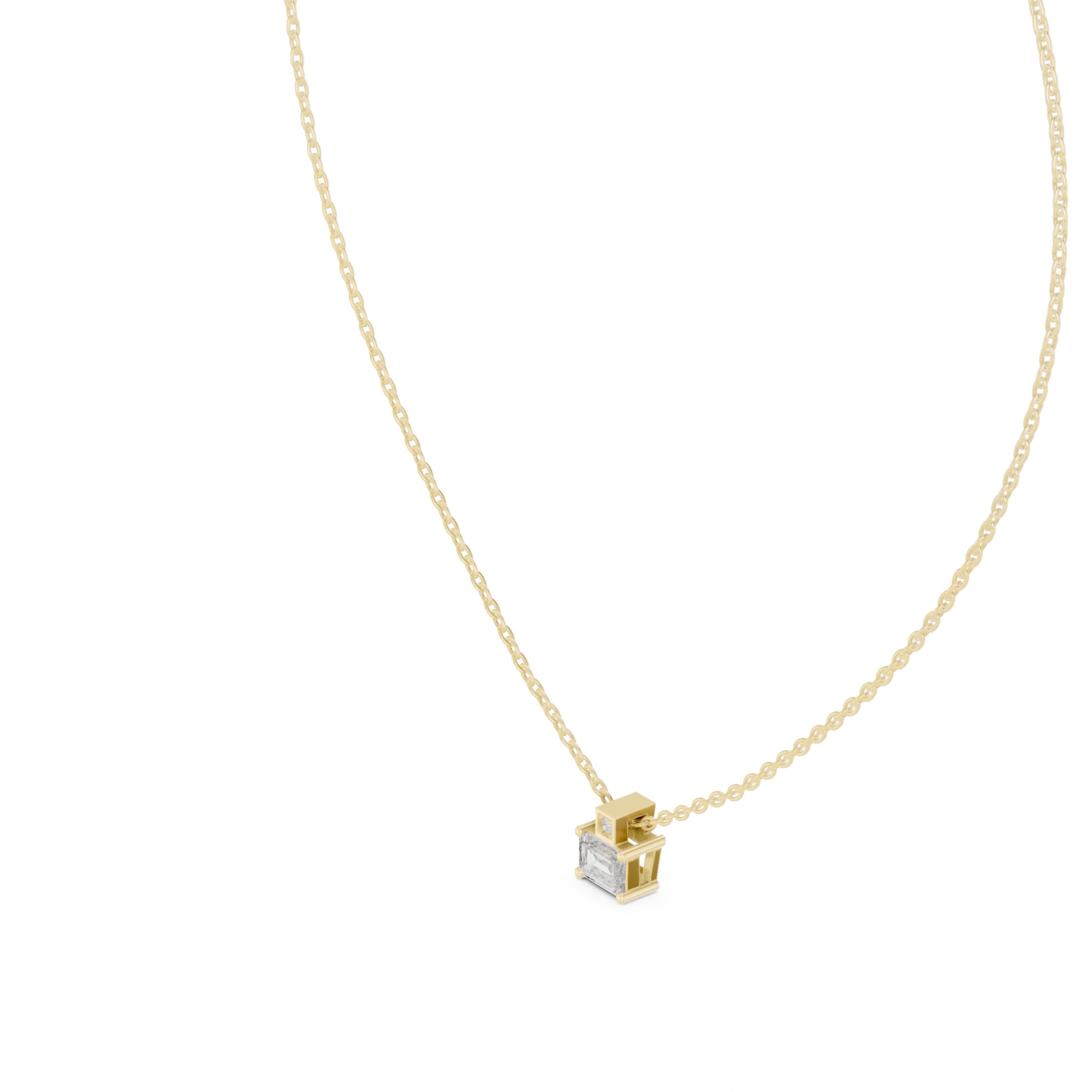 Dainty Emerald Cut Labgrown Diamond Pendant with Accent Bail 0.4ct Yellow Gold