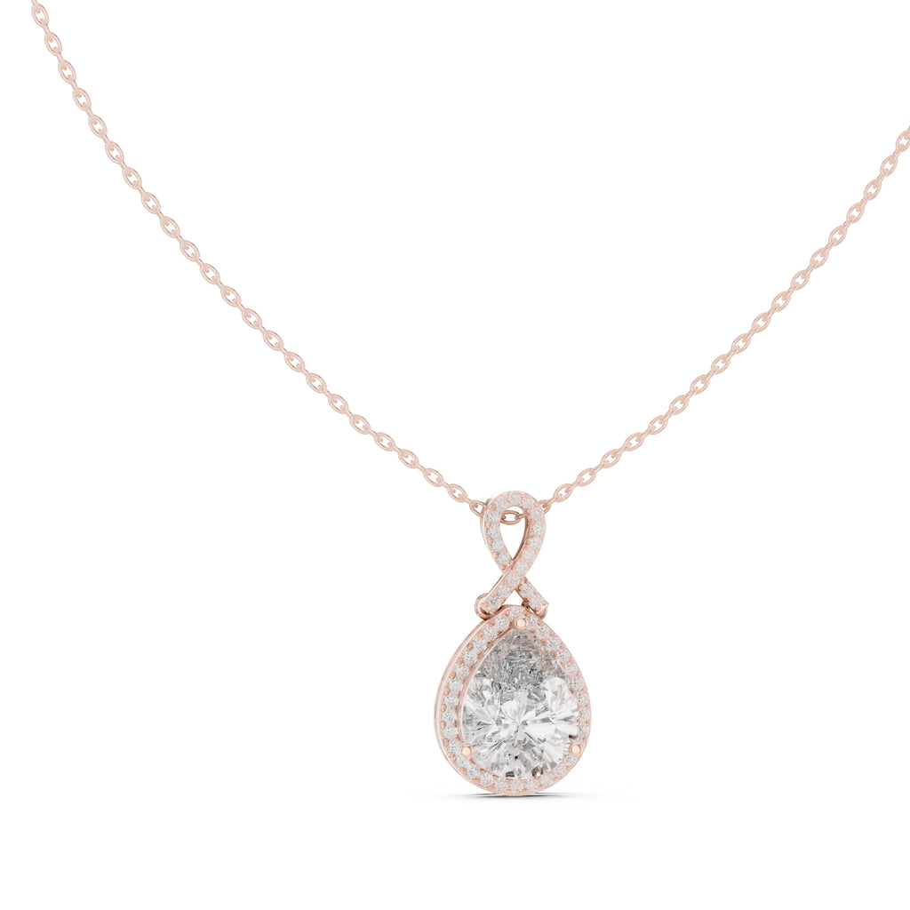 4.00ct Pear Labgrown Diamond Halo Necklace with Twist Bail 4ct Rose Gold