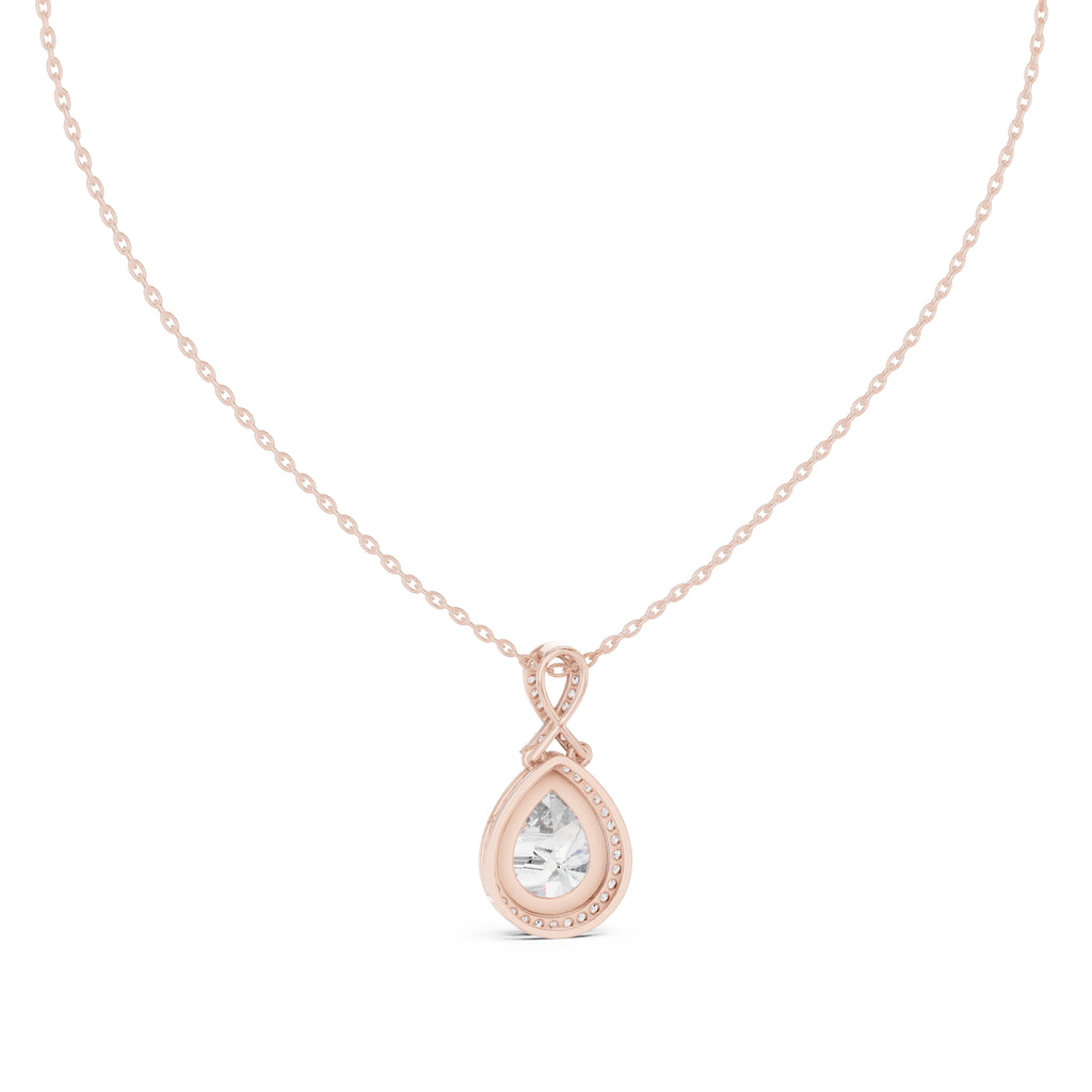 4.00ct Pear Labgrown Diamond Halo Necklace with Twist Bail 4ct Rose Gold