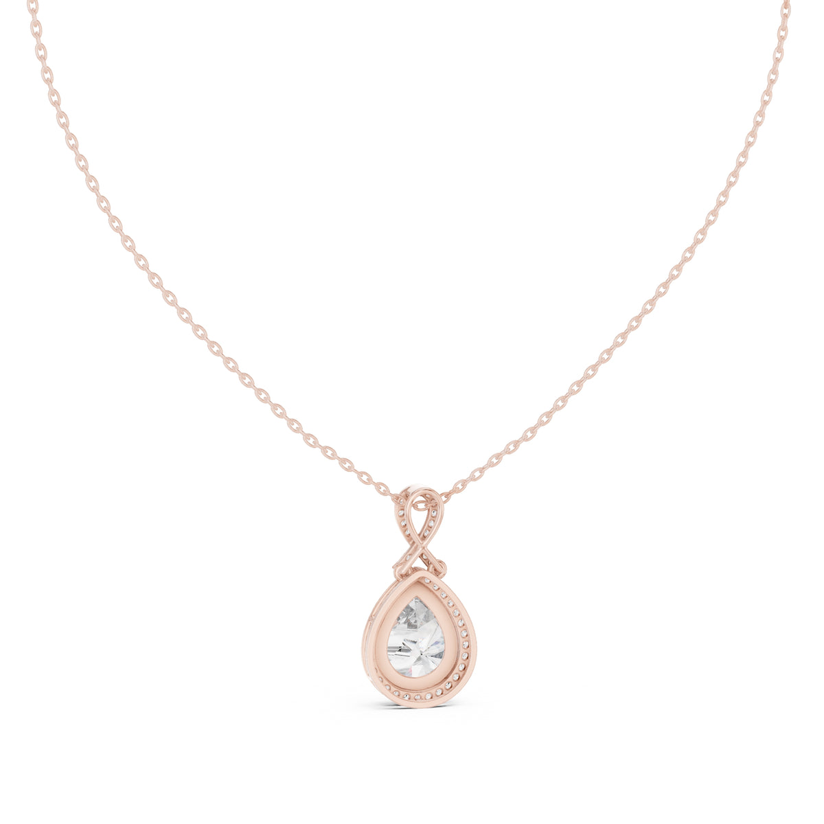4.00ct Pear Labgrown Diamond Halo Necklace with Twist Bail 4ct Rose Gold