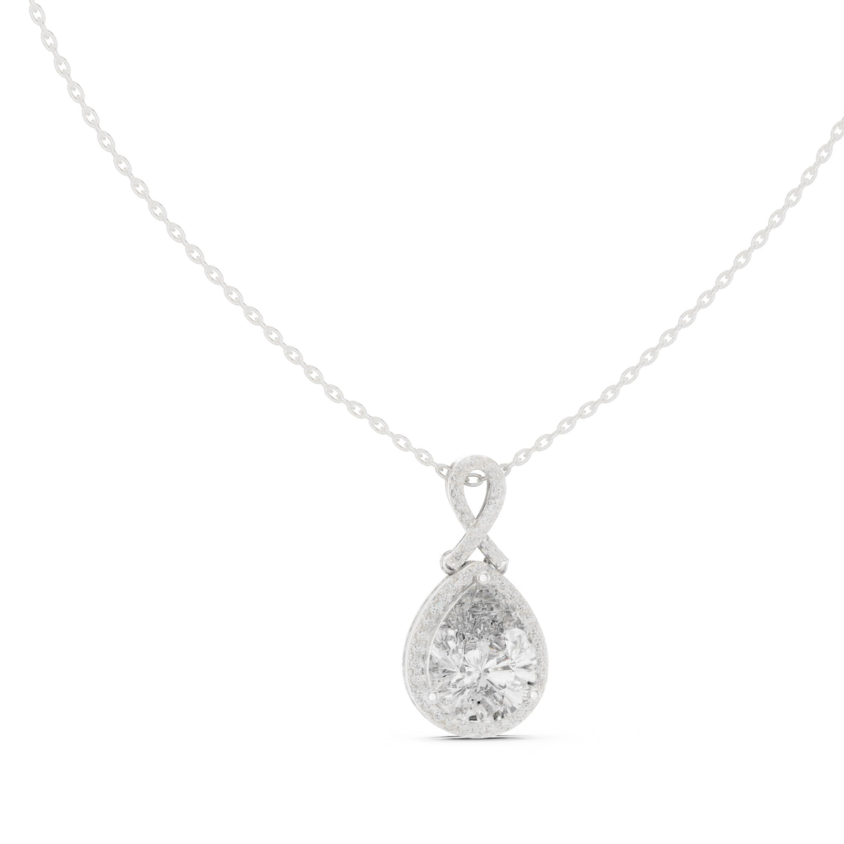 4.00ct Pear Labgrown Diamond Halo Necklace with Twist Bail 4ct White Gold
