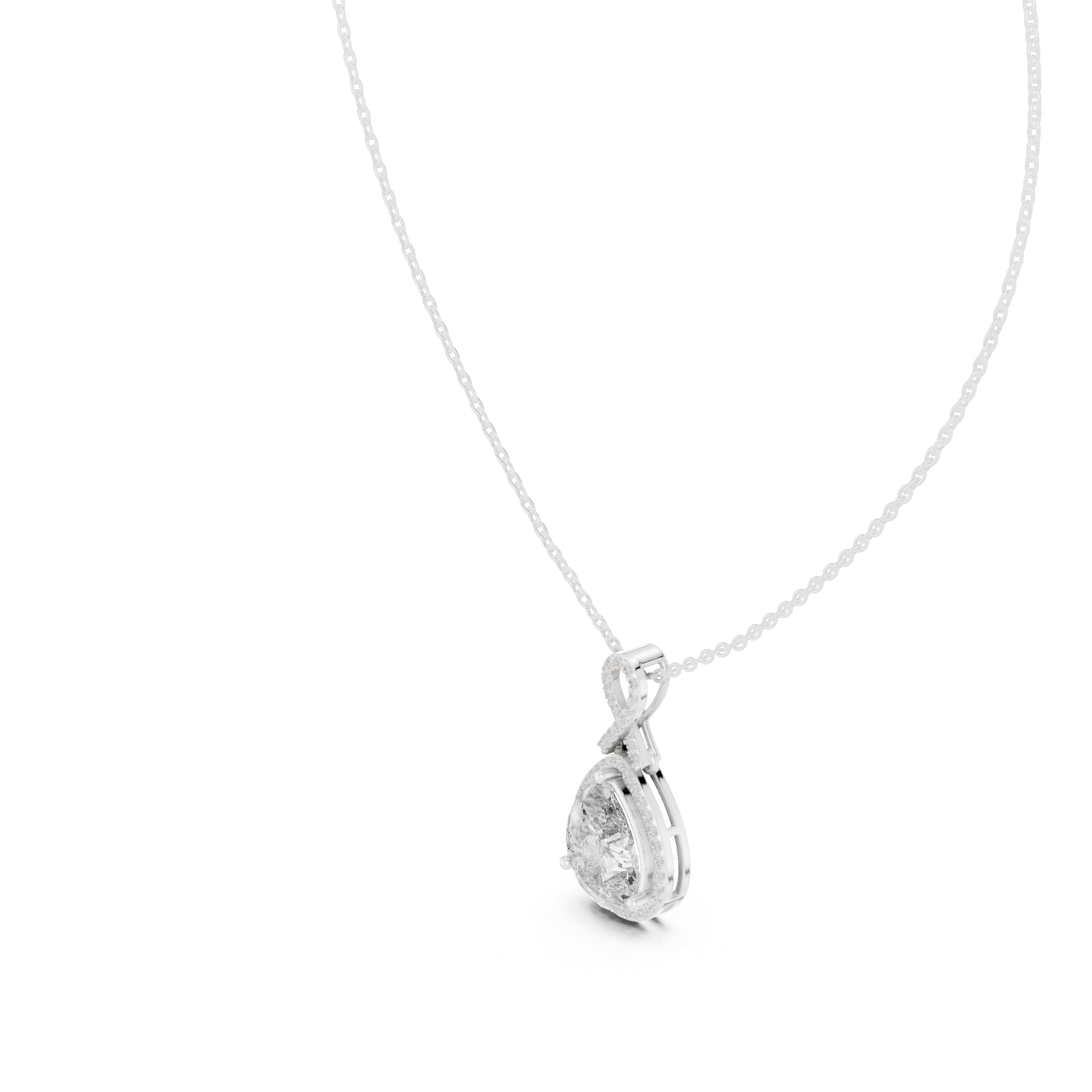 4.00ct Pear Labgrown Diamond Halo Necklace with Twist Bail 4ct White Gold