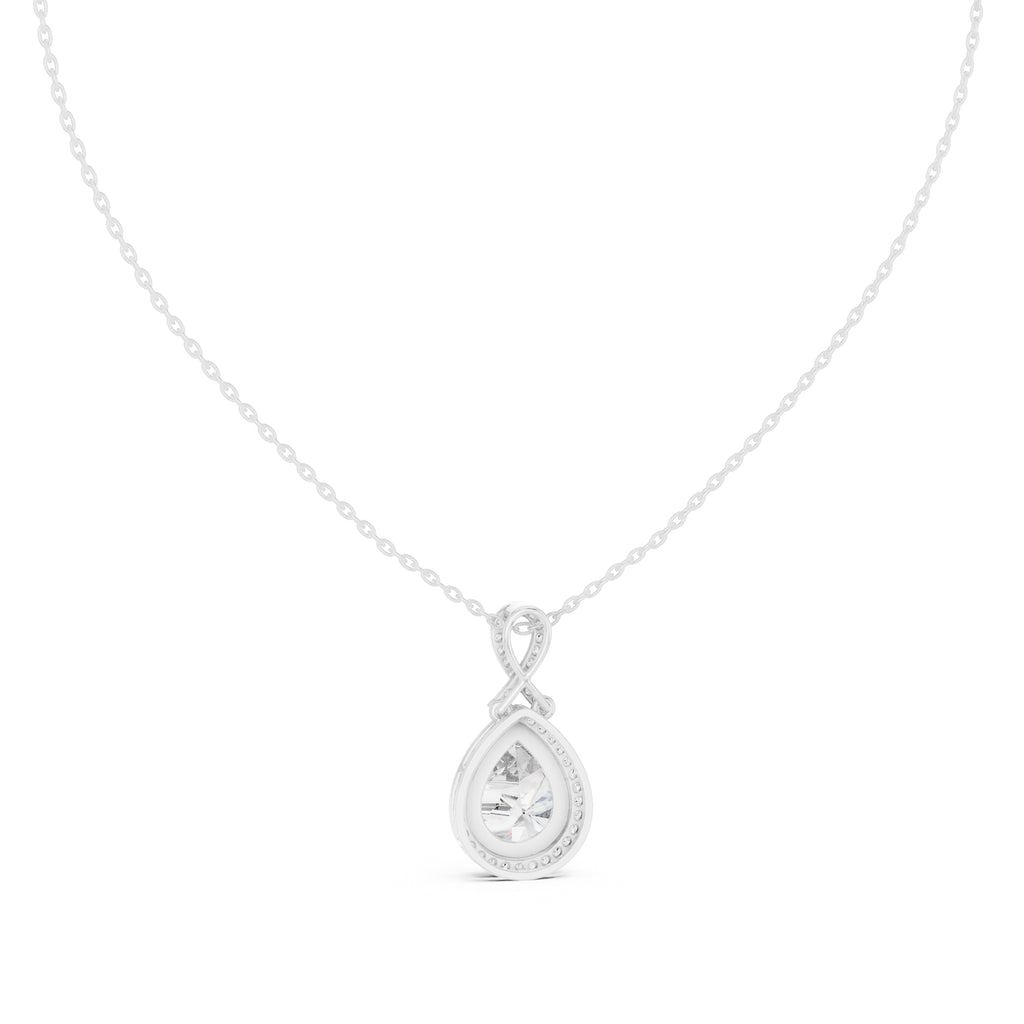 4.00ct Pear Labgrown Diamond Halo Necklace with Twist Bail 4ct White Gold