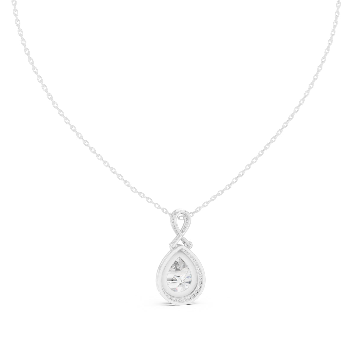 4.00ct Pear Labgrown Diamond Halo Necklace with Twist Bail 4ct White Gold