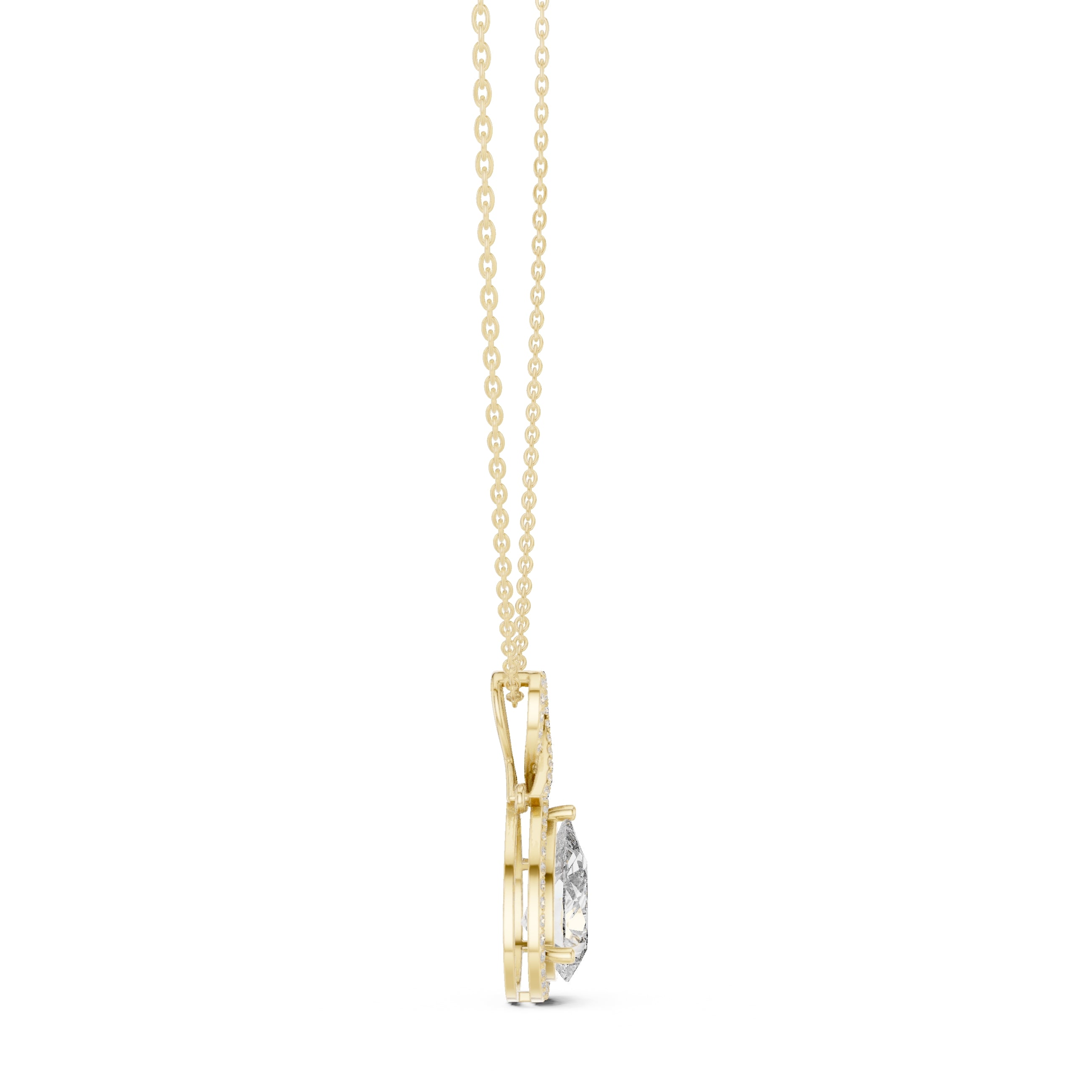 4.00ct Pear Labgrown Diamond Halo Necklace with Twist Bail 4ct Yellow Gold