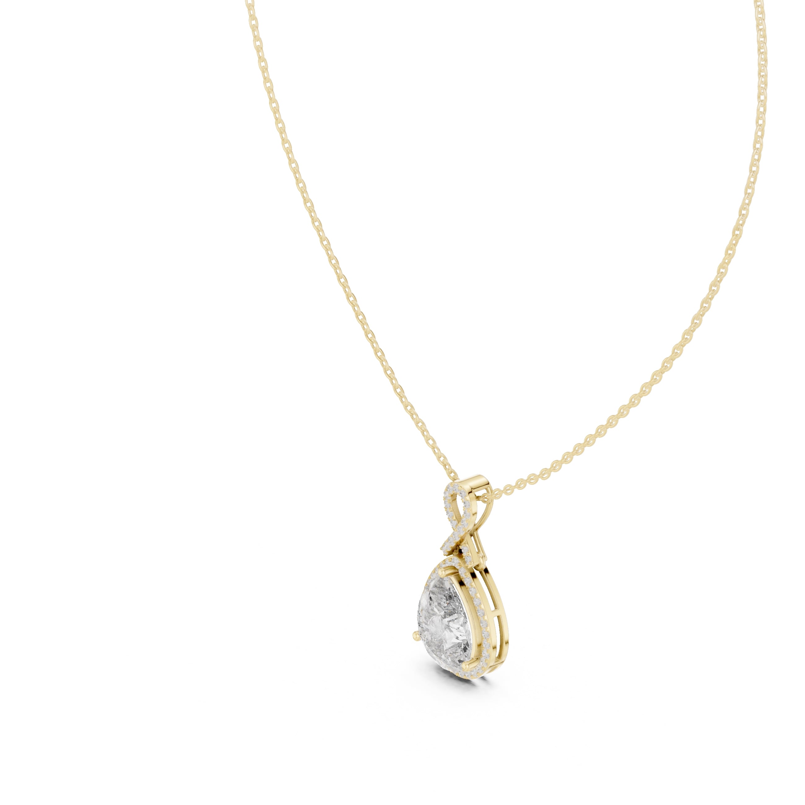 4.00ct Pear Labgrown Diamond Halo Necklace with Twist Bail 4ct Yellow Gold