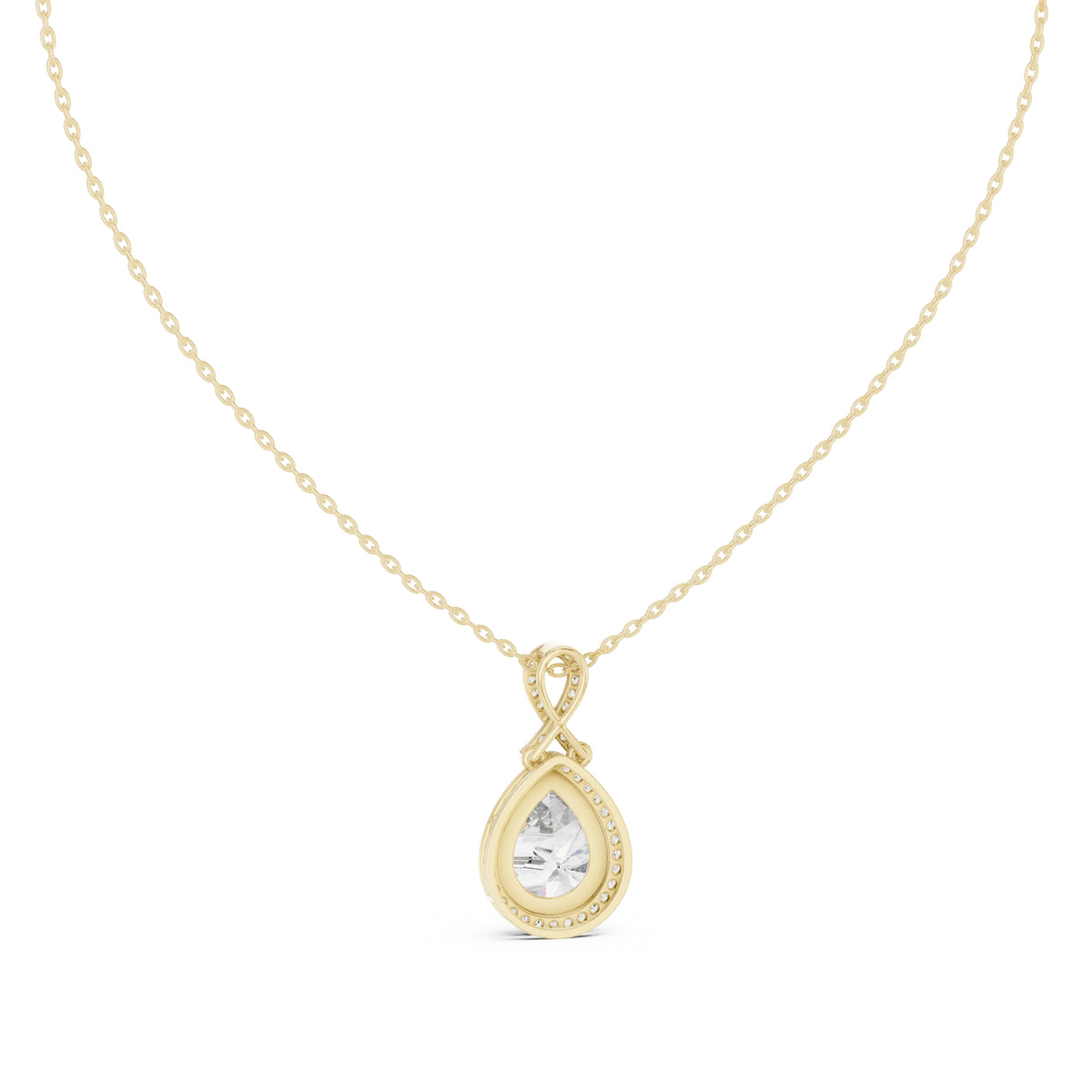 4.00ct Pear Labgrown Diamond Halo Necklace with Twist Bail 4ct Yellow Gold