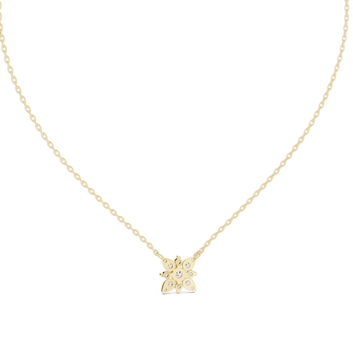 Floral Cluster Labgrown Diamond Pendant Necklace Yellow Gold