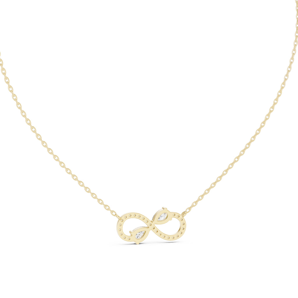 Infinity Loop Pear Cut Labgrown Diamond Pendant Necklace Yellow Gold