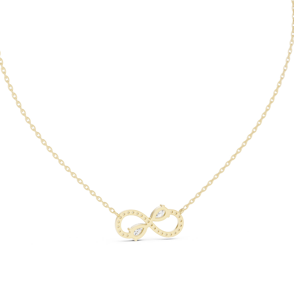 Infinity Loop Pear Cut Labgrown Diamond Pendant Necklace Yellow Gold