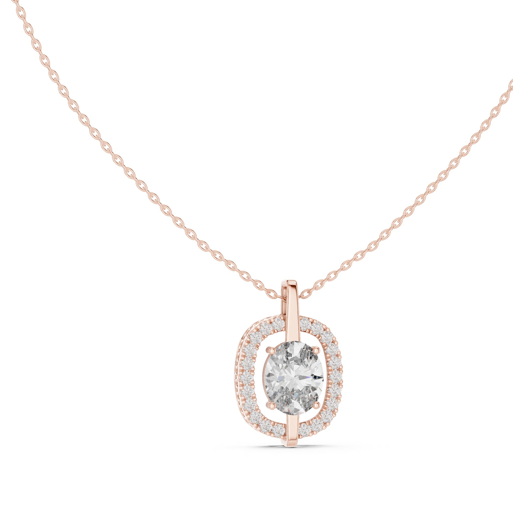 2.00ct Oval Labgrown Diamond Halo Pendant Necklace 2ct Rose Gold