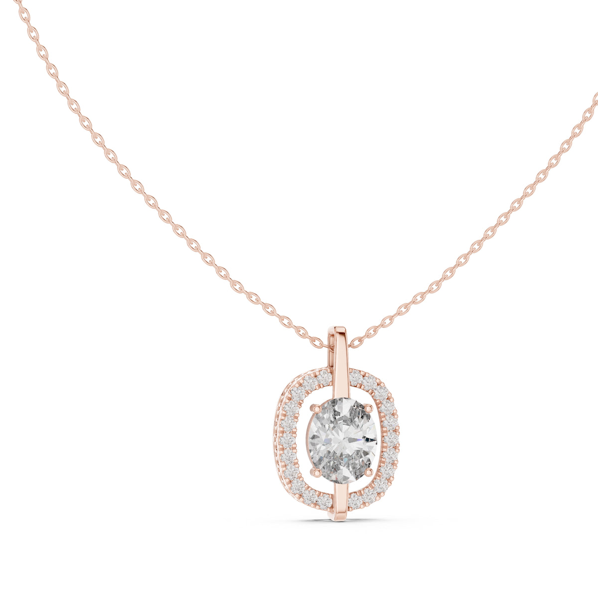 2.00ct Oval Labgrown Diamond Halo Pendant Necklace 2ct Rose Gold
